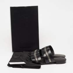 Pre Owned Alexander Wang Black Leather Zip Detail Flat Sandals Size 37