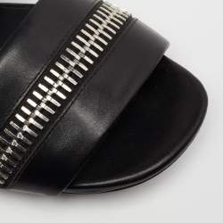Pre Owned Alexander Wang Black Leather Zip Detail Flat Sandals Size 37