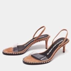 Alexander Wang Beige Suede and PVC Studded Slingback Nova Sandals Size 38