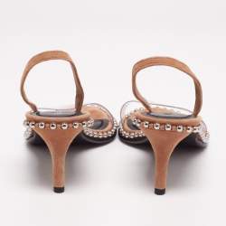 Alexander Wang Beige Suede and PVC Studded Slingback Nova Sandals Size 38