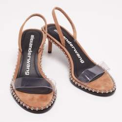 Alexander Wang Beige Suede and PVC Studded Slingback Nova Sandals Size 38