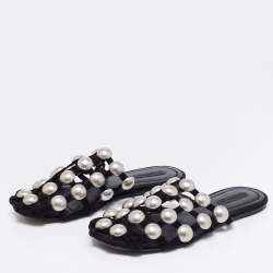 Alexander Wang Black Suede Amelia Studded Flat Slides Size 38