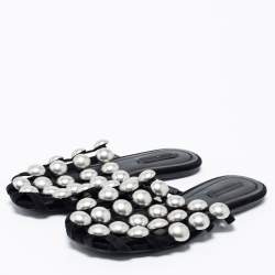 Alexander Wang Black Suede Amelia Studded Flat Slide Sandals Size 35