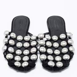 Alexander Wang Black Suede Amelia Studded Flat Slide Sandals Size 35
