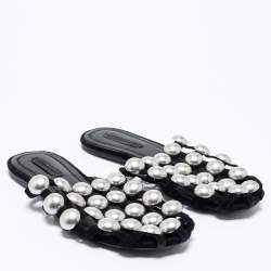 Alexander Wang Black Suede Amelia Studded Flat Slide Sandals Size 35