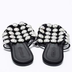 Alexander Wang Black Suede Amelia Studded Flat Slide Sandals Size 35