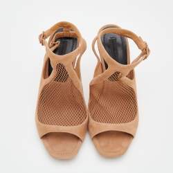 Alexander Wang Beige Suede and Fishnet Piper Ankle Strap Sandals Size 37.5
