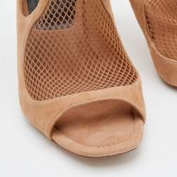 Alexander Wang Beige Suede and Fishnet Piper Ankle Strap Sandals Size 37.5