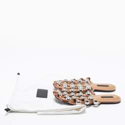 Alexander Wang Beige Leather Amelia Studded Flat Slides Size 37 