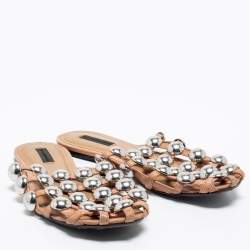 Alexander Wang Beige Leather Amelia Studded Flat Slides Size 37 