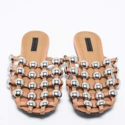 Alexander Wang Beige Leather Amelia Studded Flat Slides Size 37 