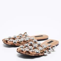 Alexander Wang Beige Leather Amelia Studded Flat Slides Size 37 