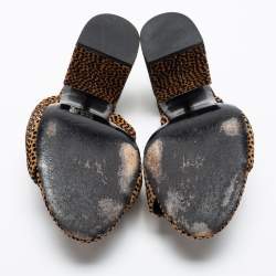 Alexander Wang Brown/Black Animal Print Suede Avery Block Heel Mules Size 38
