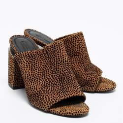Alexander Wang Brown/Black Animal Print Suede Avery Block Heel Mules Size 38