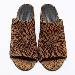 Alexander Wang Brown/Black Animal Print Suede Avery Block Heel Mules Size 38