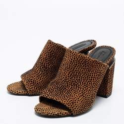 Alexander Wang Brown/Black Animal Print Suede Avery Block Heel Mules Size 38