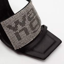 Alexander Wang Black Satin Crystal Embellished Julie Slide Sandals Size 38