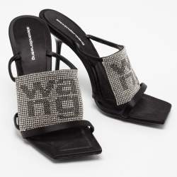 Alexander Wang Black Satin Crystal Embellished Julie Slide Sandals Size 38