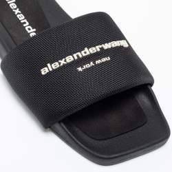 Alexander Wang Black Nylon Logo Flat Slides Size 38