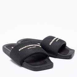 Alexander Wang Black Nylon Logo Flat Slides Size 38