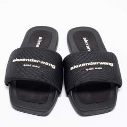 Alexander Wang Black Nylon Logo Flat Slides Size 38
