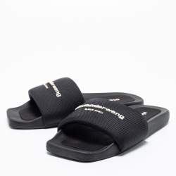 Alexander Wang Black Nylon Logo Flat Slides Size 38