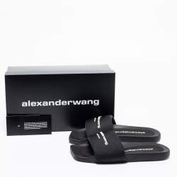 Alexander Wang Black Nylon Logo Flat Slides Size 38