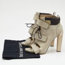 Pre Owned Alexander Wang Off White Lizard Embossed Leather Open Toe Booties Size 39