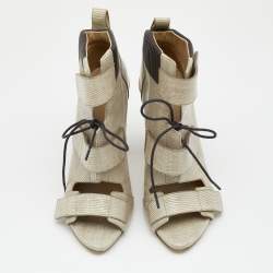 Pre Owned Alexander Wang Off White Lizard Embossed Leather Open Toe Booties Size 39