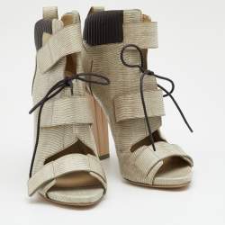 Pre Owned Alexander Wang Off White Lizard Embossed Leather Open Toe Booties Size 39