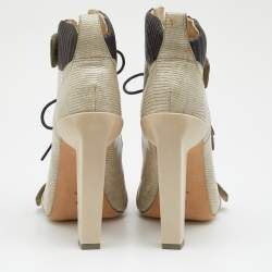 Pre Owned Alexander Wang Off White Lizard Embossed Leather Open Toe Booties Size 39