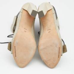 Pre Owned Alexander Wang Off White Lizard Embossed Leather Open Toe Booties Size 39