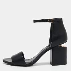 Alexander Wang Black Leather Abby Ankle-Strap Block Heel Sandals Size 39