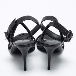 Pre Owned Alexander Wang Black Lizard Embossed Leather Antonia Ankle-Strap Sandals Size 36.5