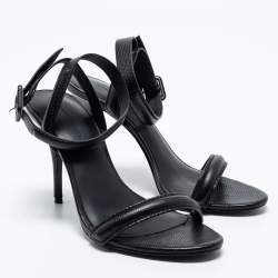 Pre Owned Alexander Wang Black Lizard Embossed Leather Antonia Ankle-Strap Sandals Size 36.5