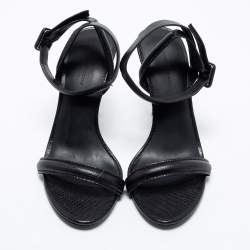 Pre Owned Alexander Wang Black Lizard Embossed Leather Antonia Ankle-Strap Sandals Size 36.5