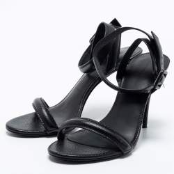Pre Owned Alexander Wang Black Lizard Embossed Leather Antonia Ankle-Strap Sandals Size 36.5