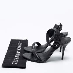Pre Owned Alexander Wang Black Lizard Embossed Leather Antonia Ankle-Strap Sandals Size 36.5