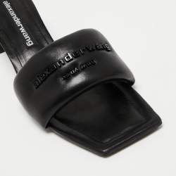 Pre Owned Alexander Wang Black Leather Anya Logo Slide Sandals Size 39.5