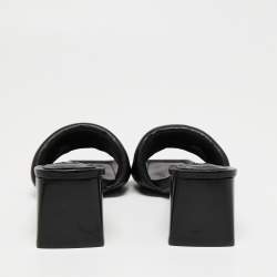 Pre Owned Alexander Wang Black Leather Anya Logo Slide Sandals Size 39.5