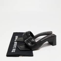 Pre Owned Alexander Wang Black Leather Anya Logo Slide Sandals Size 39.5