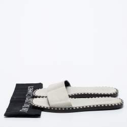 Alexander Wang Light Grey Leather Lola Studded Flat Slides Size 39