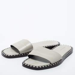 Alexander Wang Light Grey Leather Lola Studded Flat Slides Size 39