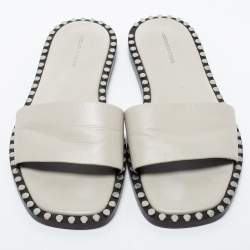 Alexander Wang Light Grey Leather Lola Studded Flat Slides Size 39