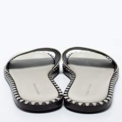 Alexander Wang Light Grey Leather Lola Studded Flat Slides Size 39