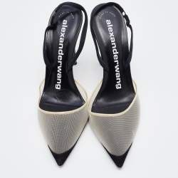 Alexander Wang Transparent/Black Mesh and Suede Alix Slingback Pumps Size 39.5