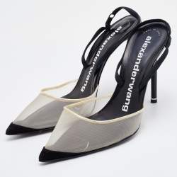 Alexander Wang Transparent/Black Mesh and Suede Alix Slingback Pumps Size 39.5