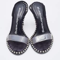 Alexander Wang Black/Transparent Suede and PVC Nova Slingback Sandals Size 37