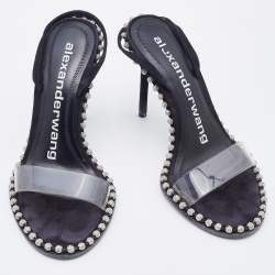 Alexander Wang Black/Transparent Suede and PVC Nova Slingback Sandals Size 37