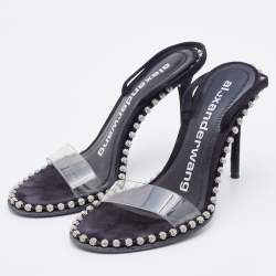 Alexander Wang Black/Transparent Suede and PVC Nova Slingback Sandals Size 37